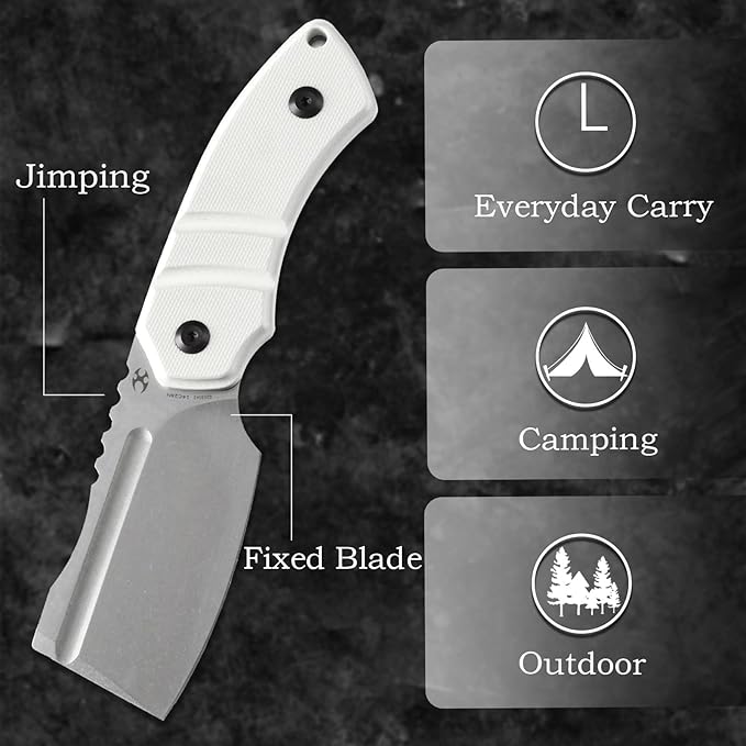 KANSEPT Knives Korvid S Fixed blade Hunting Camping Hiking Knife with 2.9''14C28N Blade Cleaver White G10 Handle Kydex Sheath for Men Women Everyday Carry G2030A2