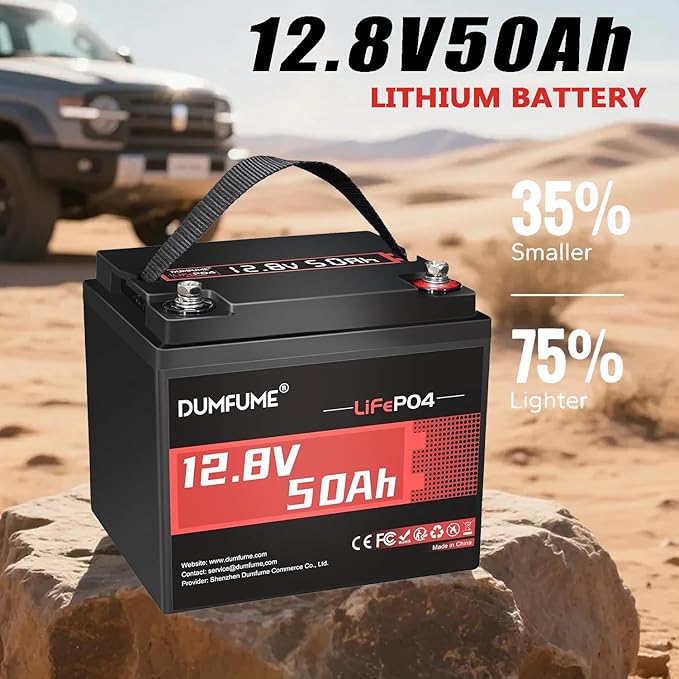 2 pack Dumfume 12V 50Ah LiFePO4 Lithium Battery Built-in 50A BMS 640Wh Energy with Low-Temp ProtectionIdeal for RVSolarHome Energy StorageOff-GridIndustrial Backup Power