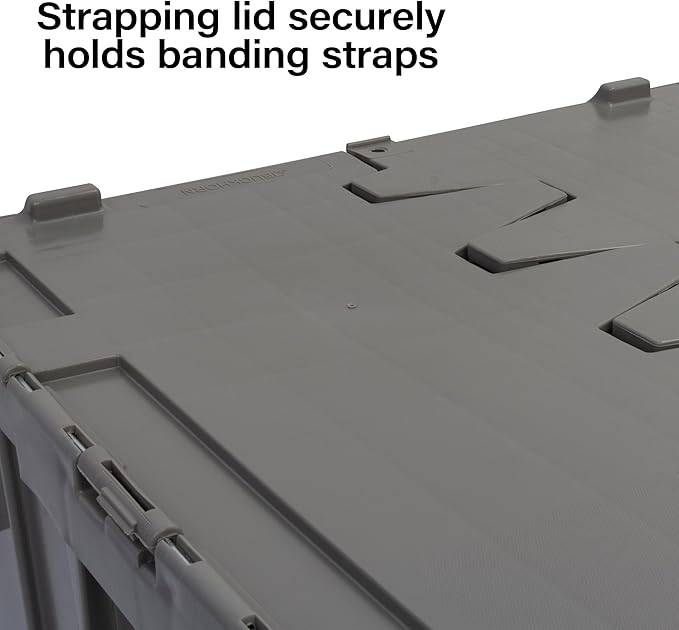 Buckhorn Industrial Lidded Plastic Storage Container Nesting and Stackable Plastic Storage Box with Lid Attached Organization Tote for Transport and Warehouse 27 Gallon Capacity 28x21x15 Gray