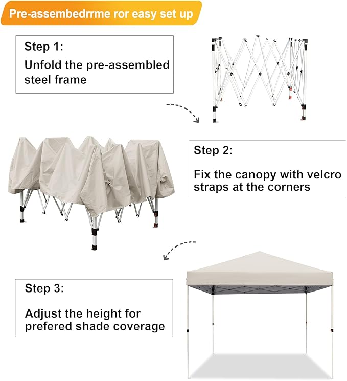 Canopy Tent 10X10 FTHeavy Duty Sun Instant Shelter w/Adjustable Straight Leg HeightsPortable Pop Up GazeboOutdoor Patio Tents for CommercialCampingGardenWhite
