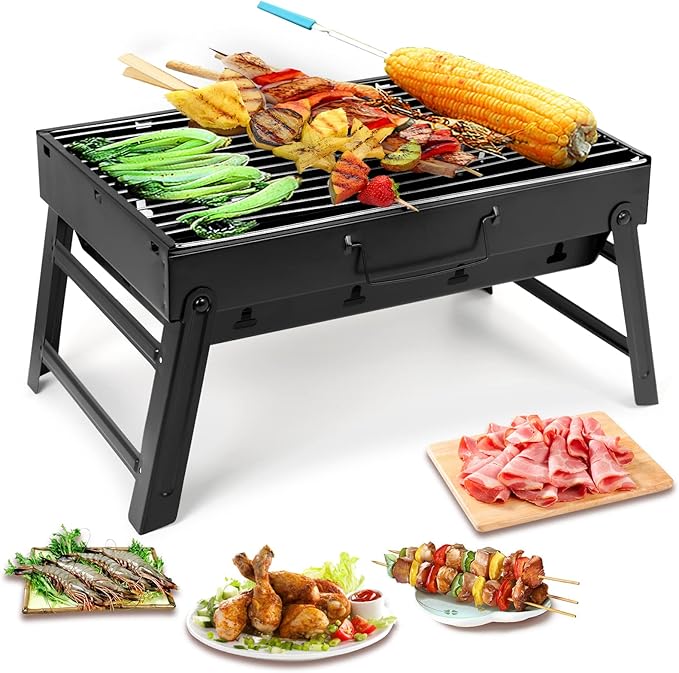 Uten Charcoal Grill BBQ Grill Folding Portable Lightweight smoker Grill Barbecue Grill Small desk Tabletop Outdoor Grill for Camping Picnics Garden Beach Party 17''x11.6''x 2.6''