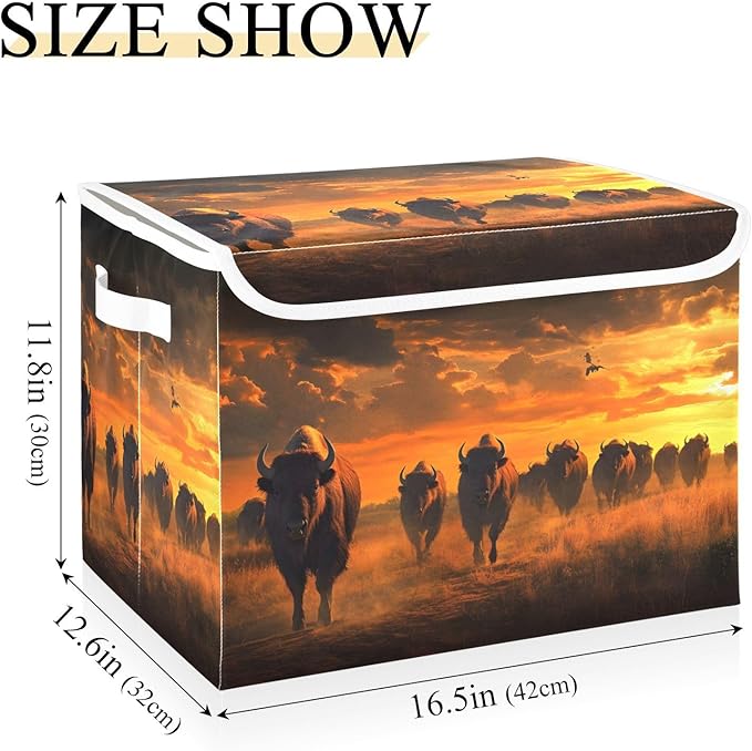 AIXIWAWA Lidded Storage Cube (Herd Of Bison) Fabric Foldable Closet Bins with Flip Lid and Handles Organizer Basket Container 16.5 x 12.6 x 11.8 IN