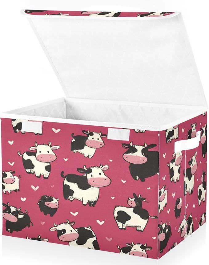 Storage Bins With Lid Stackable Fabric Closet Organizer Clothing Storage Large Boxes For Closet Shelves Bedroom Red Cat Pattern