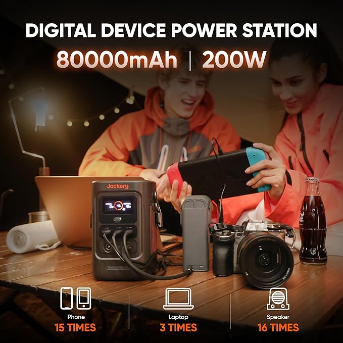 Jackery Explorer 240D Power Bank (80000mAh) LiFePO4 Battery 256Wh Portable Power Station USB-C Cable Included200W DC Output1-Hour Fast Charging Compact for Outdoor Camping Travel Emergencies