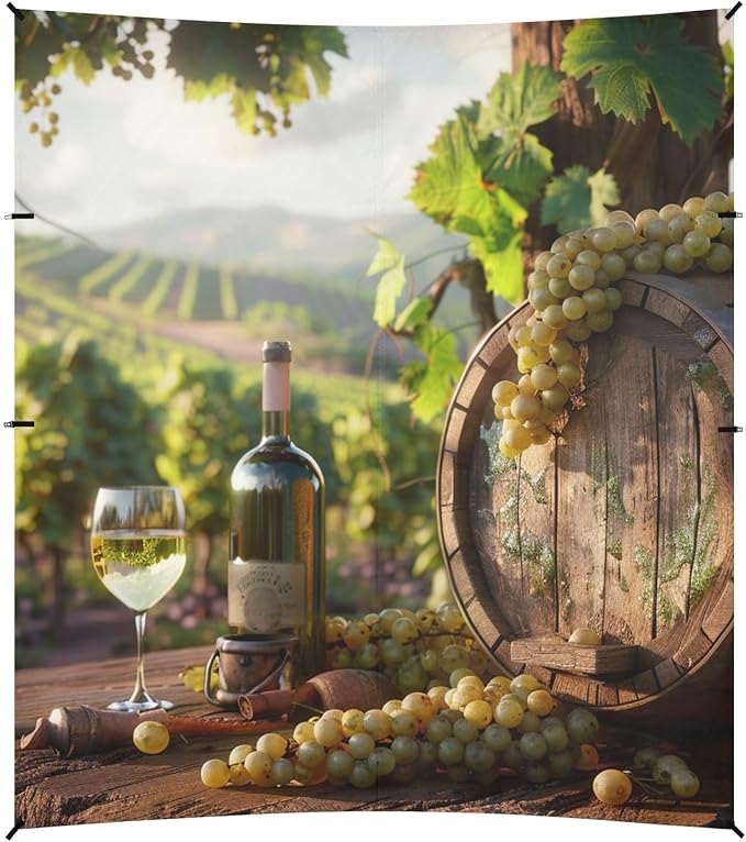 ALAZA White Wine with Barrel on Vineyard Beach Tent Sun Shelter Portable Canopy Sunshade for Outdoor Camping Picnics Backyard Fun 10x9 ft