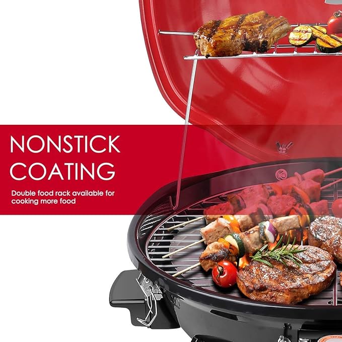 Electric BBQ Grill Techwood 15-Serving Indoor/Outdoor Electric Grill for Indoor &amp Outdoor Use Double Layer Design Portable Removable Stand Grill 1600W (Countertop BBQ Grill)