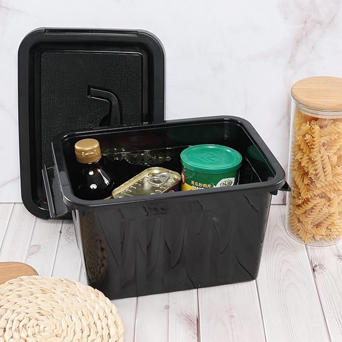 6L Plastic Storage Boxes 6 Pack Black Storage Bins with Lids