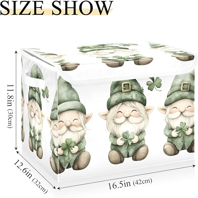 Storage Cube with Lid St Patrick Gnome Print 16.5×12.6×11.8 IN 1 Pack Collapsible Large Capacity Foldable Storage Basket Bin Organizer