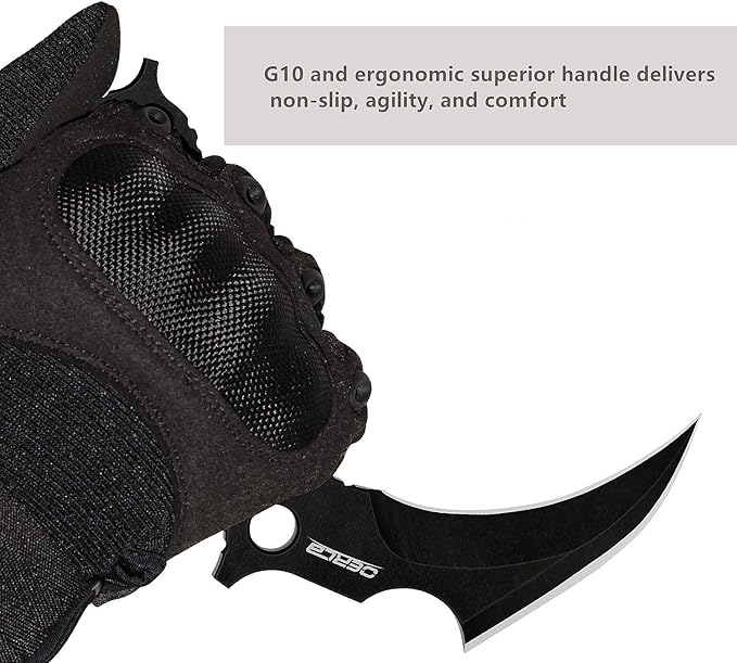 OERLA OL-0019BE Double Edge Karambit tactical Knife Full Tang 420HC Stonewashed Stainless Steel Fixed Blade Field Knife with EDC Adjustable Waist Clip and Kydex Sheath
