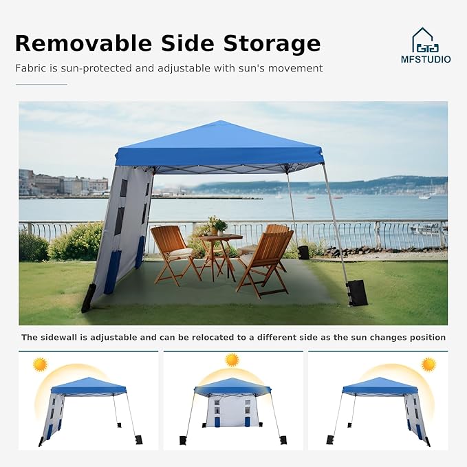 MFSTUDIO 12x12 Pop up Canopy Tent Gazebo Shelter Sun Shade Canopies Patio Portable Popup Tents Easy Setup Waterproof with 9x9ft Top 1 Sidewall for BeachPartiesPicnics