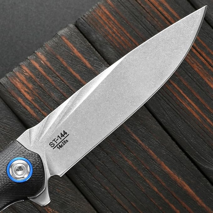 Sitivien ST144 Folding Knife14C28N Steel BladeG10 Handle Pocket Knife for Outdoor EDC CampingSurvivalHikingFishing(Black)