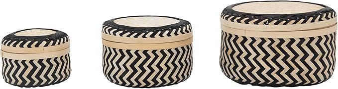 Bloomingville Boho Bamboo Lids Set of 3 Sizes Storage Box Black &amp Natural 3