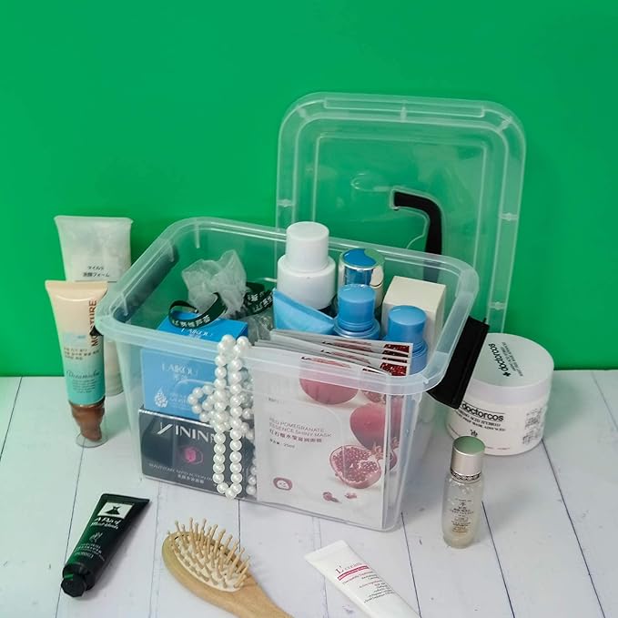 5 Quart Storage Box Tote with Lid 6 Packs Small Plastic Bins with Handles