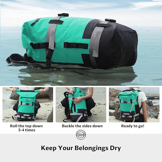 STOVER 5/10/25/30/40/55L Waterproof Dry Bag- Roll-Top Backpack w/Phone Case- Kayaking Hiking Camping Boating- Men/Women