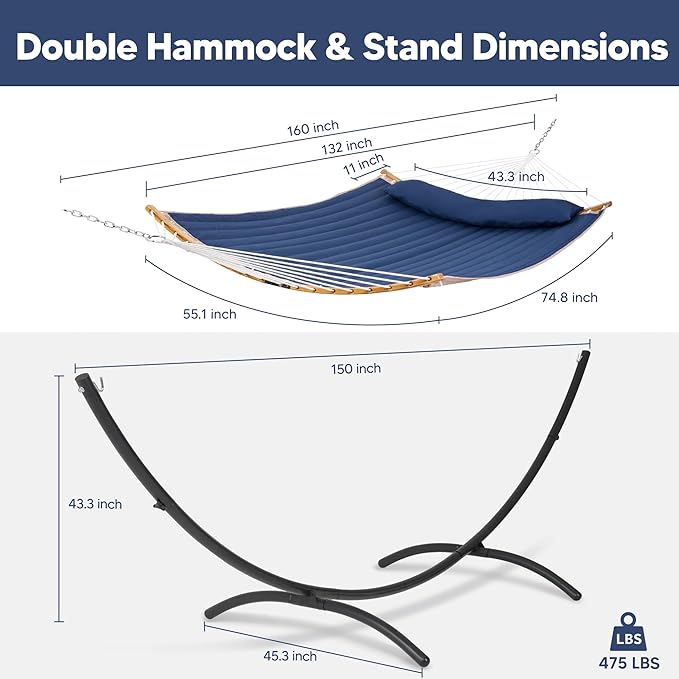 SUNCREAT Hammocks for Outside with Stand Porch Hammock and Stand 475 lbs Capacity Patent Pending Navy