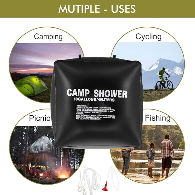 POPETPOP 1set Portable Outdoor Shower Camping Solar Water Bag Lightweight Solar Shower Bag for Hiking