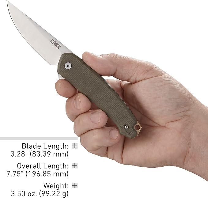 CRKT Tueto EDC Pocket Knife: Everyday Carry Utility Folder Plain Edge Drop Point Blade with Liner Lock Assisted Open Bead Blast Finish Olive Green G10 Handle 5325