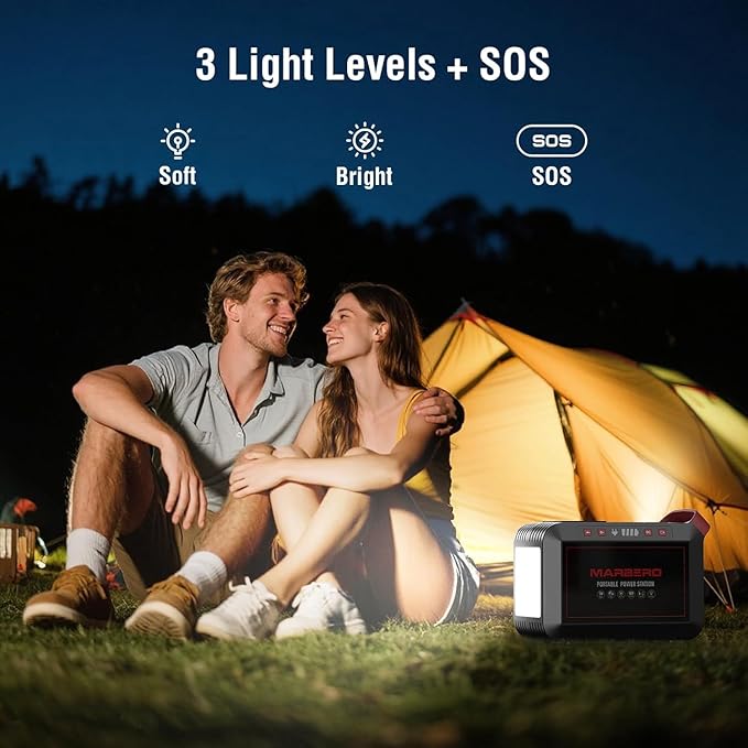 Portable Power Station 300W MARBERO 237Wh Camping Solar Generator Backup Lithium Battery with Pure Sine Wave 110V AC Outlet USB C USB A DC for Outdoors Camping CPAP Home Blackout Emergency