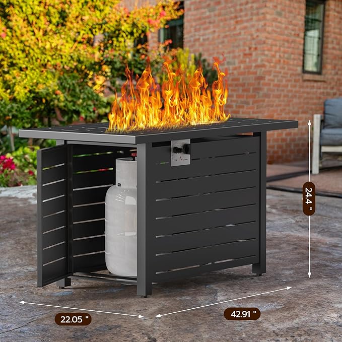 Xbeauty Propane Fire Pit Table 42 Outdoors Gas Fire Pit Table 50000 BTU Auto-Ignition Fire Tables with Lid Outside Garden Backyard Deck Patio (Square)