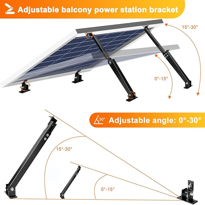 Solar Panel Mount Aluminum Alloy Adjustable Solar Panel Tilt Mount Brackets Black Baking Paint Anti-Corrosion Solar Panel Stand Suitable for 50W 70W 100W 150W 200W 300W 400W