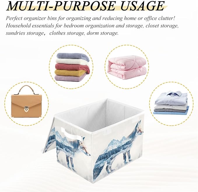 Storage Cube with Lid Fox Mountain Print 16.5×12.6×11.8 IN Collapsible Large Capacity Foldable Storage Basket Bin Organizer