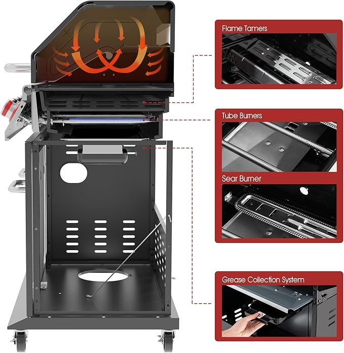 Royal Gourmet GA5404H 5-Burner Propane Gas Grill with Side Burner &amp Warming Rack Outdoor BBQ Grill with 64000 BTUs Output &amp 738 Sq. in. Cooking Area for Outdoor Barbecue Black