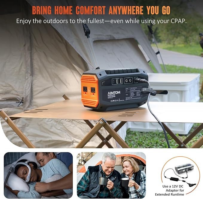 AIMTOM 200W Portable Power Station with 30W Solar Panel Bundle – 173Wh Lithium Battery 250W Peak AC USB-A USB-C and 12V DC Outputs High-Efficiency Solar Generator for Camping RV Emergency Backup