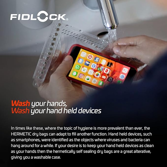 FIDLOCK Hermetic Dry Bag Flexible Magnetic Self-Sealing Bag for Cellphone | 100% Water &amp Sand Proof | Practical Size with a Large Opening | Lanyard Included | Multi | Transparent Yellow