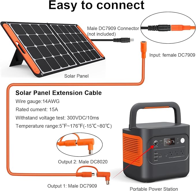20FT 14AWG DC7909 Solar Panel Extension Cable Compatible with Jackery Solar GeneratorSolar Charging Cord Female to Male with DC8020 Power Adapter Suit for Gz YetiAnker Jackery Portable Power Station