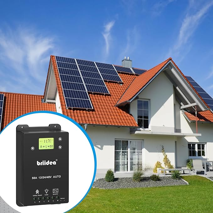 briidea Automatic Transfer Switch 50A 5500 Watt ATS Dual Power Controller for Off Grid Solar Wind Systems DC 12V 24V 48V AC 110V 220V Black