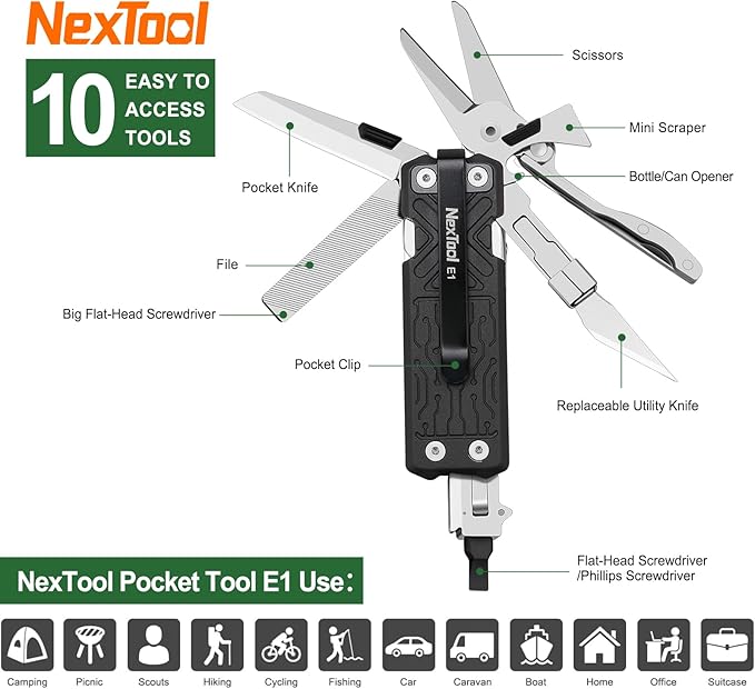 NexTool Pocket Tool E1 Pocket Knife Multi-Tool with Replaceable Folding Utility Knife Dual Head Screwdriver and Scissors Mini Multitool for EDC Carry Engraving Cutting and Repair Small Multitool