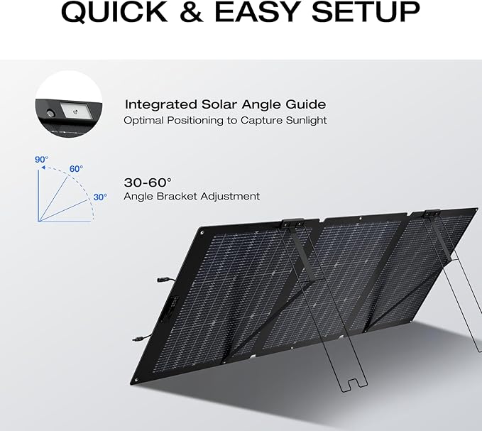 EF ECOFLOW 160 Watt Portable Solar Panel for Power Station Foldable Solar Charger with Adjustable Kickstand Waterproof IP68 for Outdoor Camping RV Off Grid System