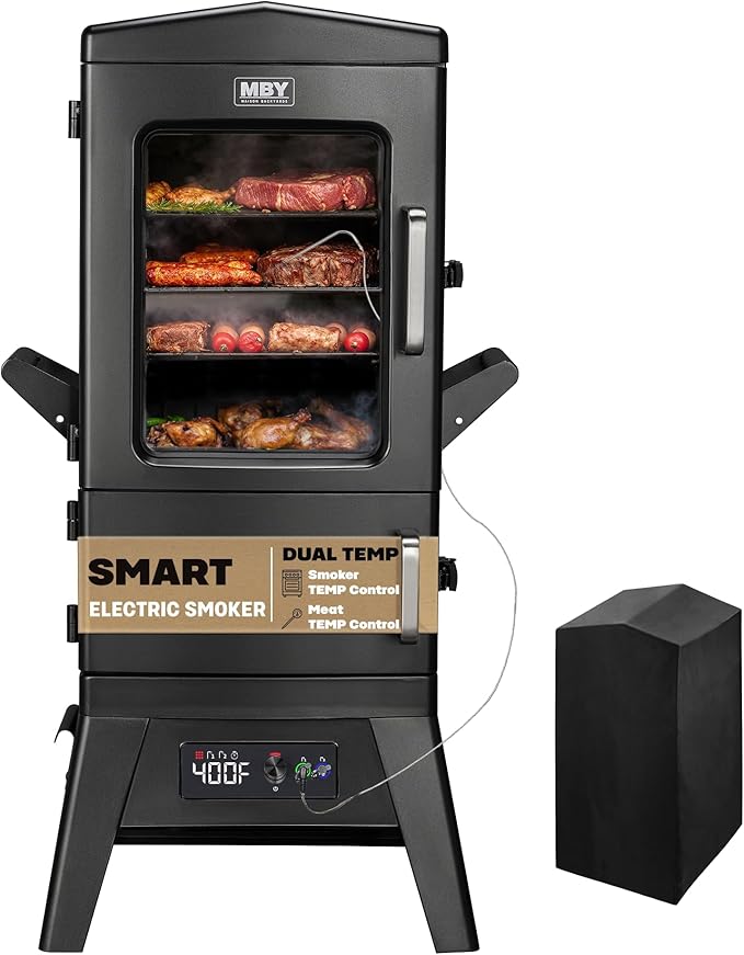 Digital Electric Smoker with Cover LED Display Build in Meat Probe Large Capacity BBQ Smokers 4 Racks Smoke More with 633 sq in Cooking Area
