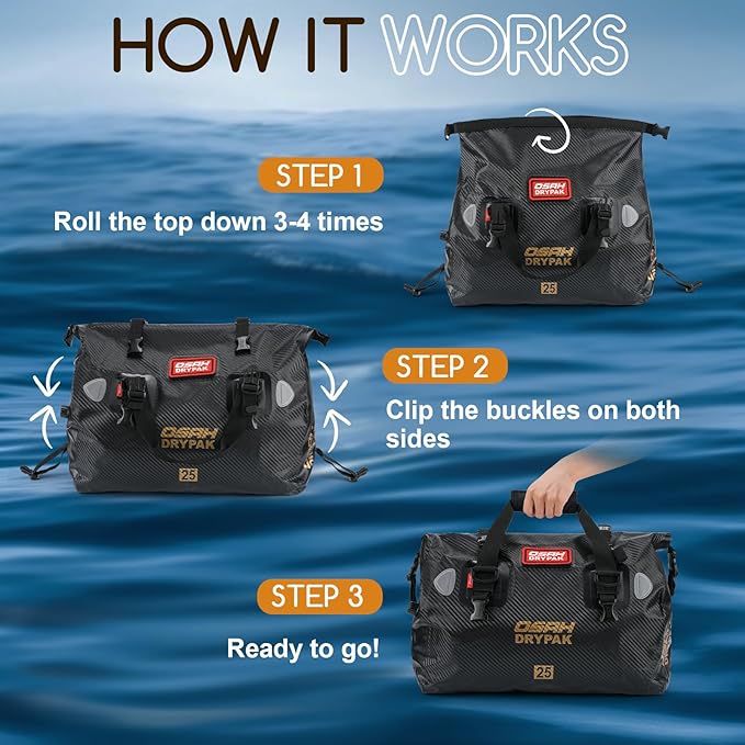 OSAH DRYPAK Waterproof Duffel Bag - Motorcycle Dry Bag Tail Bag with Large Storage Space Waterproof Luggage Duffle Bags with Outer Mesh Zipper Pocket for Camping Kayaking Fishing &amp Traveling