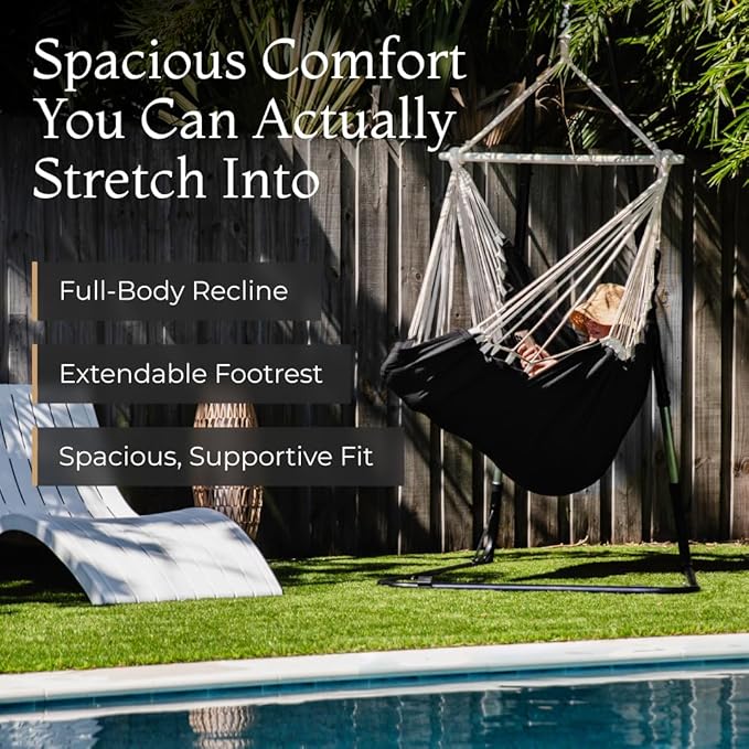 Hanging Hammock Chair Swing – Hanging Chair Outdoor &amp Indoor - Hammock Swing Chair – Quick &amp Easy Setup with Hardware Kit – Durable &amp Spacious Full Body Support – Holds 440 Lbs