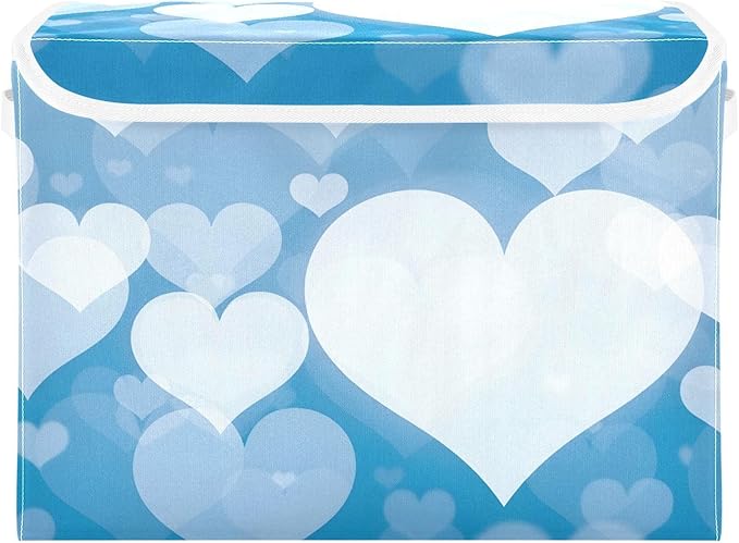 senya Valentines Baskets Collapsible Storage Bins with Lids Blue Abstract Heart Storage Boxes Clothes Baskets for Organizing
