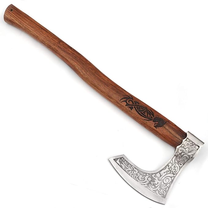 Armory Replicas - Hand Forged Viking Skeggøx Battle Axe - Medieval Replica High Carbon Tempered Steel Functional Bearded Axe w/Leather Sheath