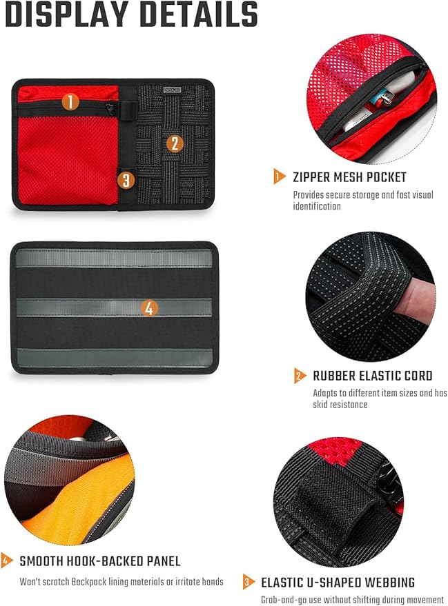 TACTICAL_GEEK EDC Organizer Board Anti-Slip Elastic Woven Board Utility Bag Insert Panel for Small Gear Backpack Accessories (TCM10-Black Red)