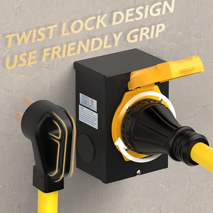 TOOLIOM 50 Amp Generator Cord 50FT and 50 Amp Generator Inlet Box NEMA 14-50P/SS2-50R Twist Lock 125/250V 12500W 6/3+8/1 AWG SJTW Generator Power Cord Pre-Drilled Generator Inlet Box UL&ampETL Li
