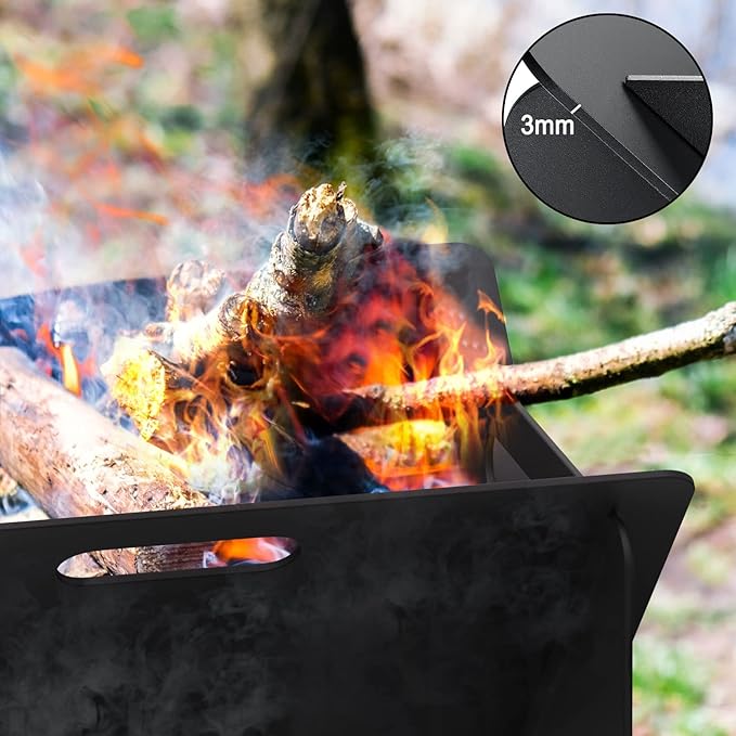 18 inch Fire Pit Outdoor Portable Firepit with BBQ Tray Detachable Camping Steel Fire Pits for Backyard Patio Picnic Bonfire Garden (Black-Small)
