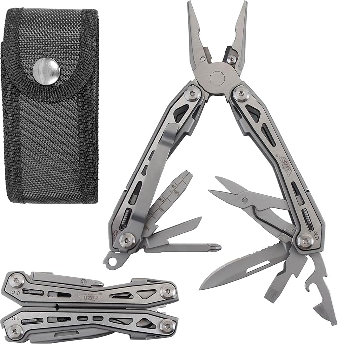 UZI Multifunctional 20-in-1 Multitool with Scissors Glass Screwdriver Wire Stripped Bottle Opener &amp More | Multi Tool Pocket Knife for Camping Fishing Hunting | Hiking Essentials | EDC Tools