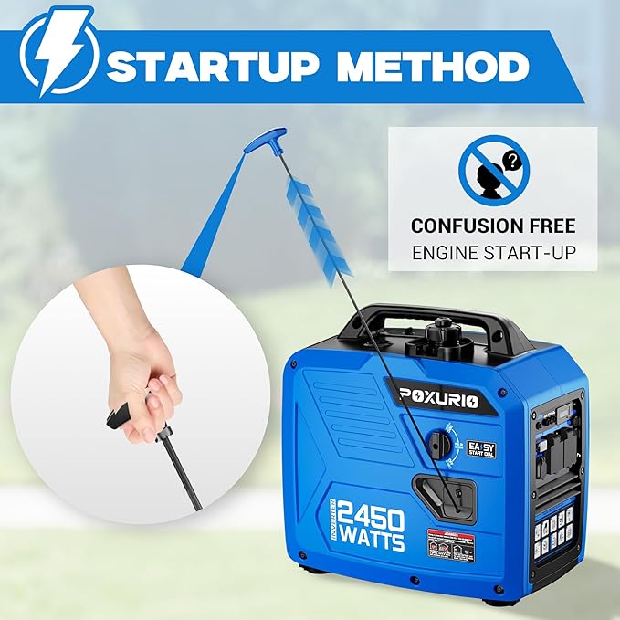 2450-Watt Inverter Generator for Home Use 1.6Gallon Large Fuel Tank Up to 8.3 Hours Use 120V Gas Powered Generator Super Quiet - EPA Compliant