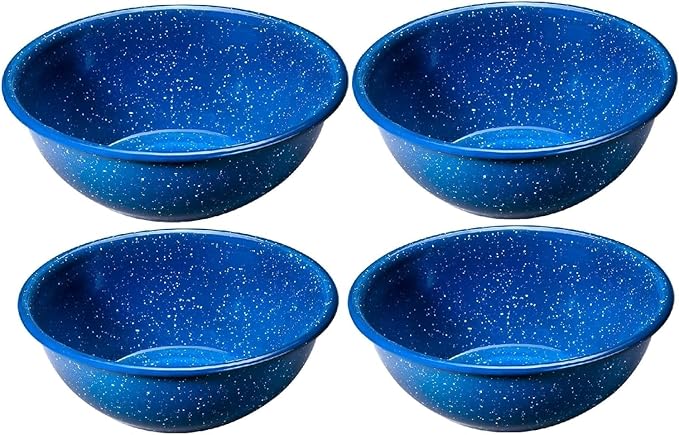 Enamelware for Camping and Backpacking - Cookware Gear Essentials for Camping and Backpacking (Made by Caddis Sports Inc.) (6 Inch Bowl (8 Pack))