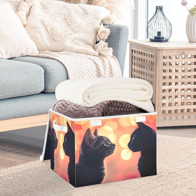 AIXIWAWA Lidded Storage Cube (Black Cats) Fabric Foldable Closet Bins with Flip Lid and Handles Organizer Basket Container 16.5 x 12.6 x 11.8 IN