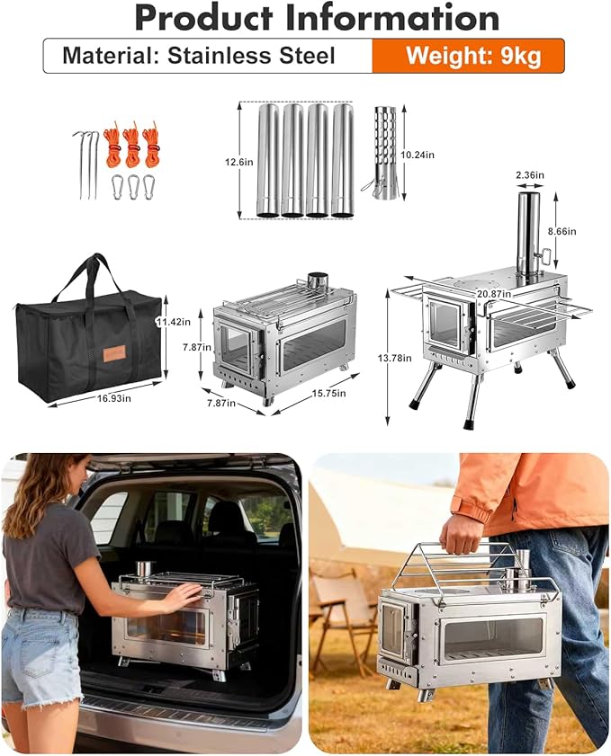 Camping Wood StoveWood Burning Tent StovePortable Hot Tent Stove for Camping Hunting Ice FishingCookingShelter