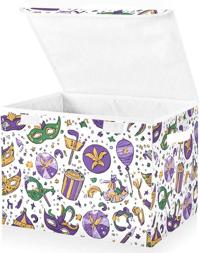 Shrove Tuesday Star Mask Storage Box with Lid 1 PC Foldable Storage Bin with Lids Stackable Storage Bins Cube Closet Organizer Basket with Flip-Top Lid &amp Handles for Shoes Books Towels