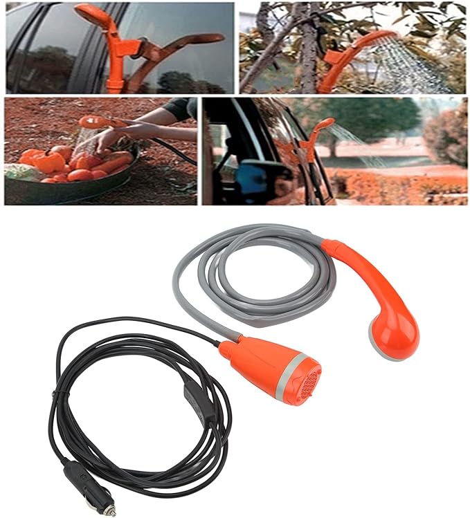 Portable Camping Shower 12V Outdoor Pump Shower Head Portable Handheld 3.5L/min Cigarette Lighter Adapter for Camping Hiking Car Washing