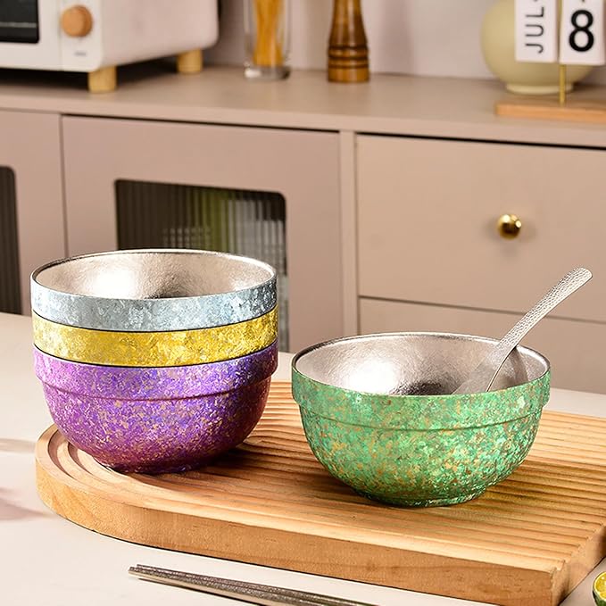 Titanium Camping Bowl Double Wall Insulated Bowl Stackable Lightweight Backpacking Dinnerware Durable Soup Cereal Rice Bowl for Home &amp Outdoor Use No Coating RT085T (Green)