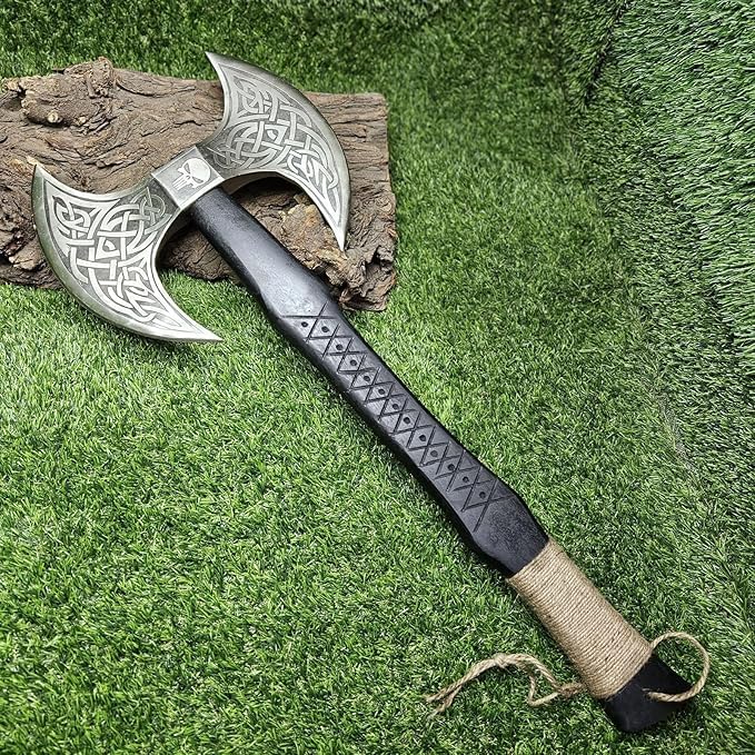 Custom Gift Forged Carbon Steel Viking Axe with Rose Wood Shaft Double Edge Axe (DHA3)