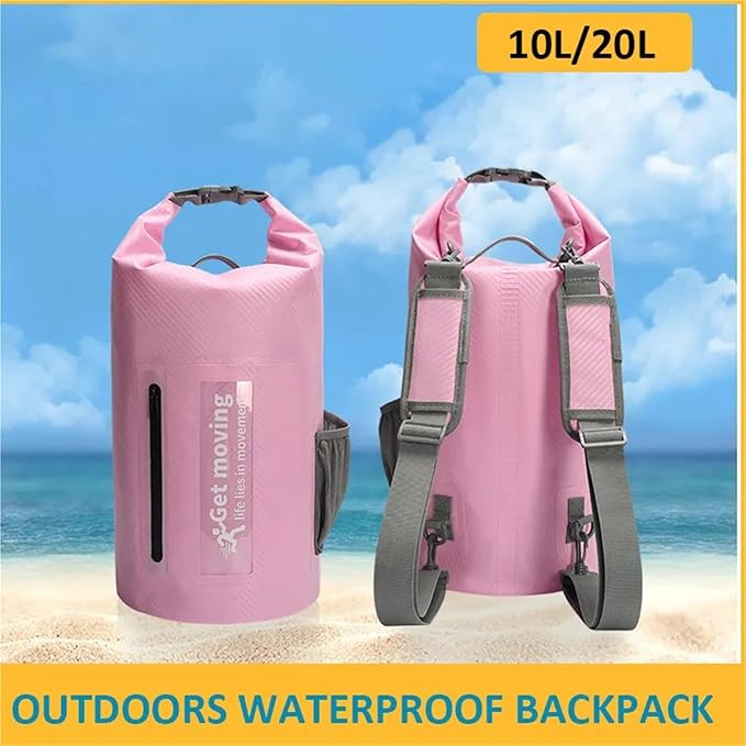 Waterproof Dry Bag 10L/20L Carbon Fiber Waterproof Dry Bag Hand-Held Bucket Bag Waterproof Bag Beach Drifting Swimming Bag Outdoor Backpack for SwimmingBoating(Deep Green-20L)